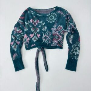 Anthropologie Daily Practice Fuzzy Sweater M Cropped Floral Knit Soft Cardigan